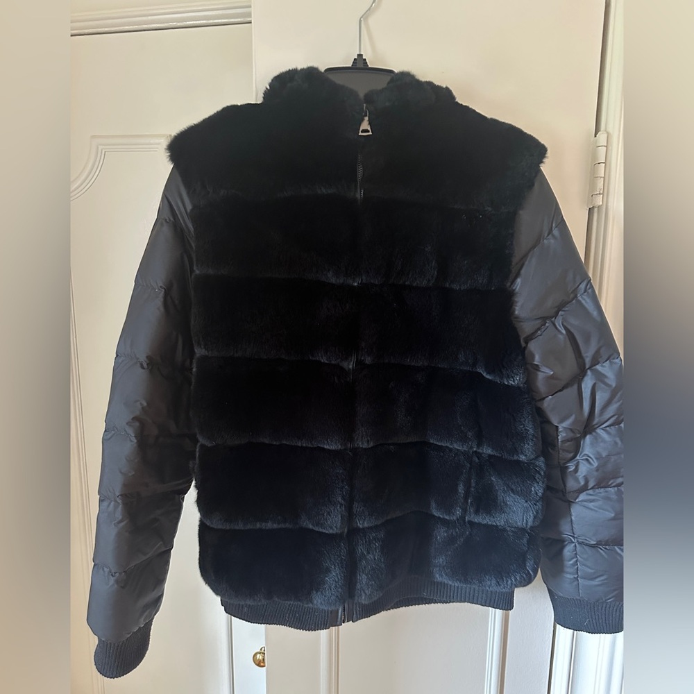 Black Fur and Puffer Hooded Jacket